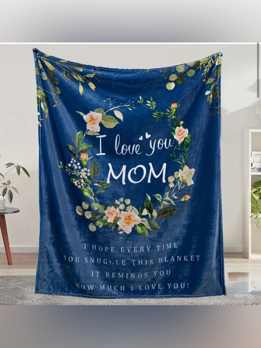 I Love You Mom Floral Sentimental Blanket - White
